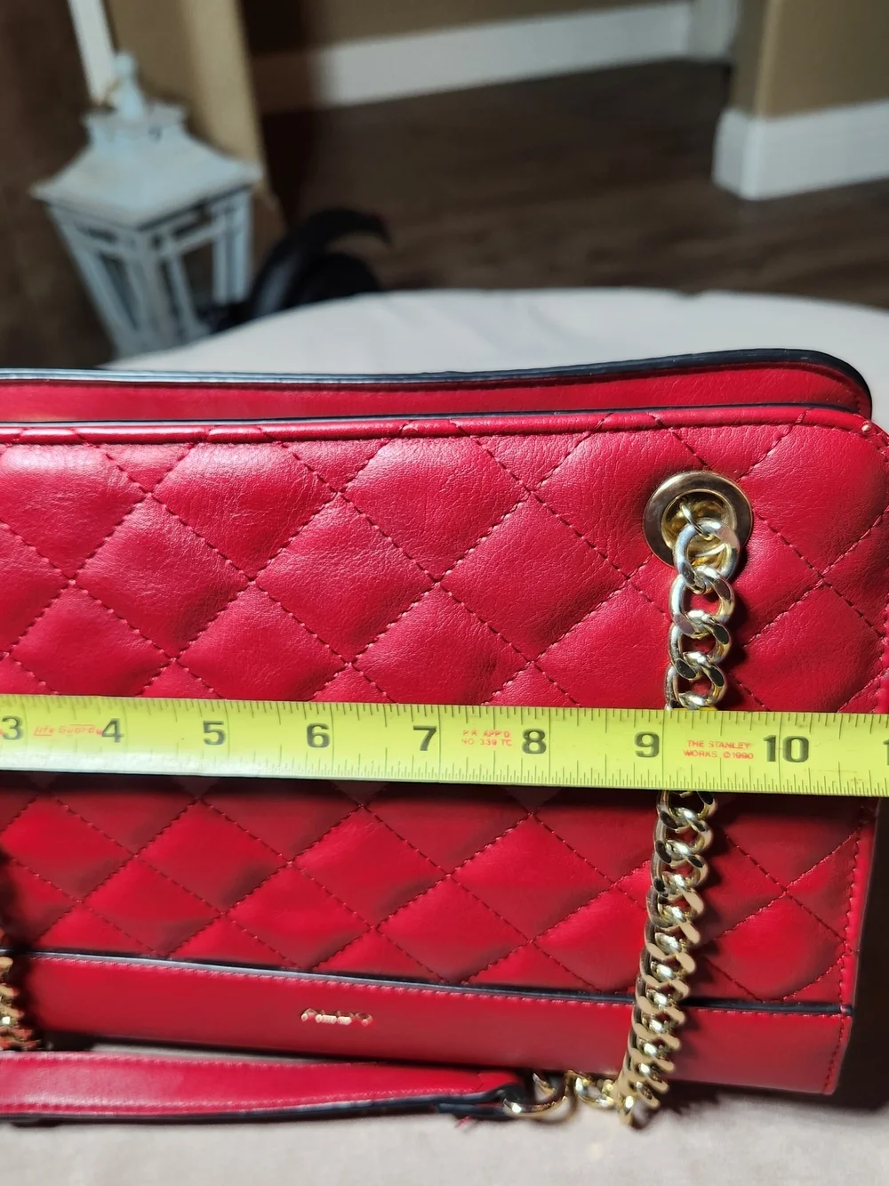 ALDO Quilted Red Chain-Handle Shoulder Bag Faux Leather - Picture 10 of 11